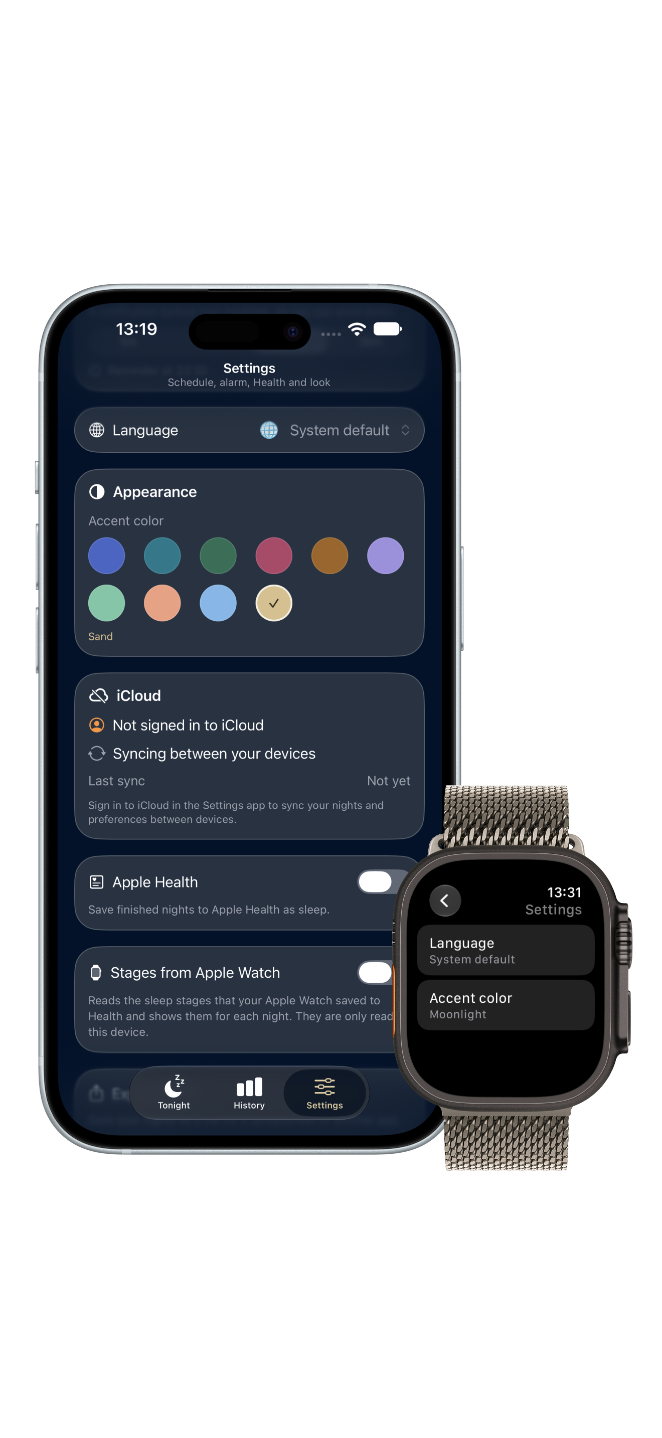 Appearance, Language & iCloud