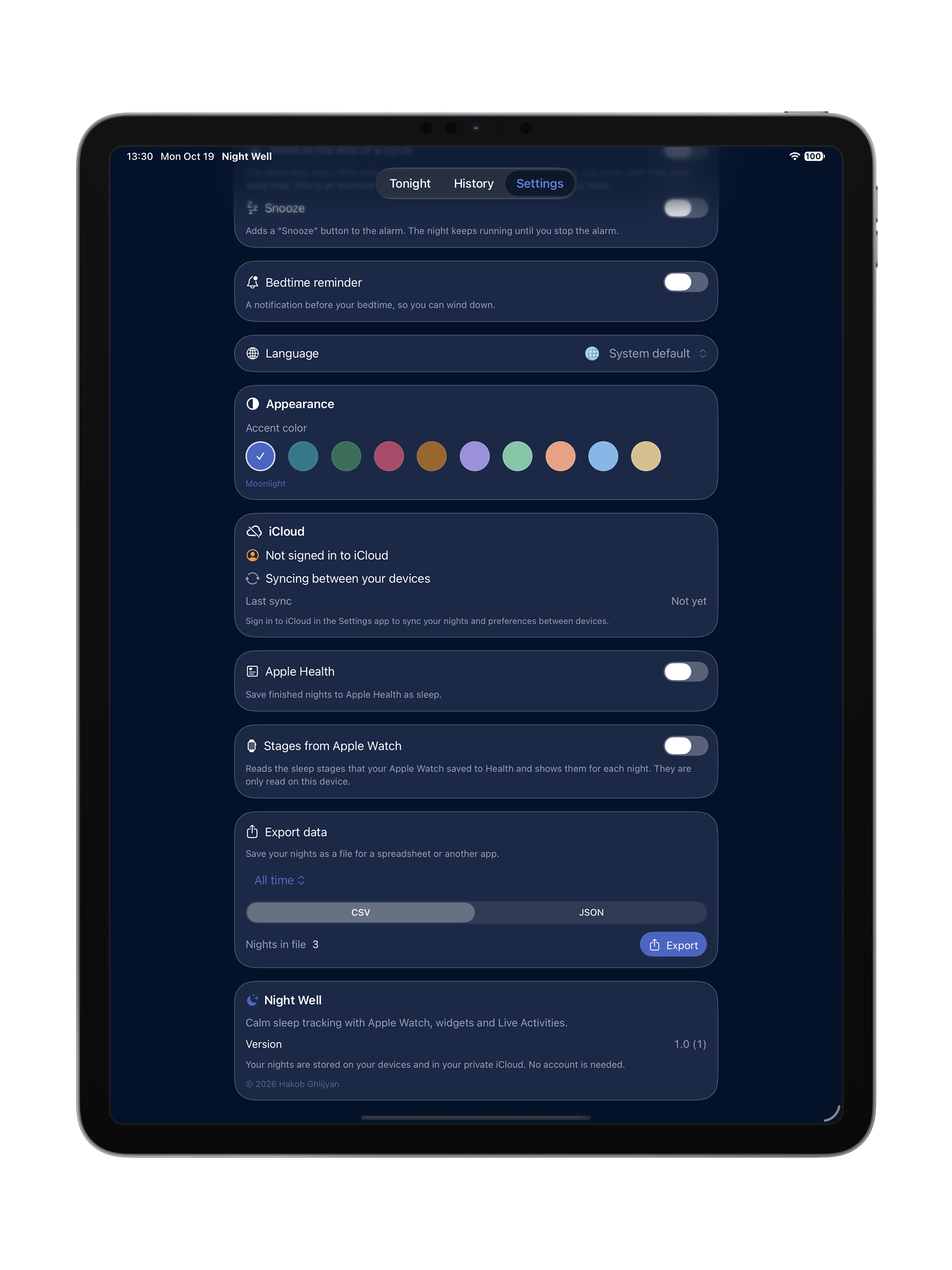 Settings, iCloud Sync & Privacy